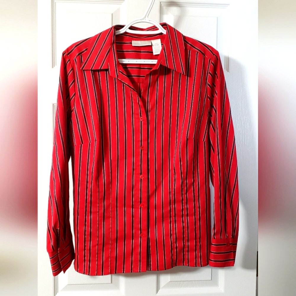 Worthington - Women's Petite Stretch, Button Up, Long Sleeve Blouse